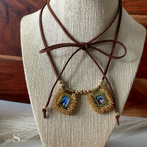 Gold Scapular Brown Lace Necklace