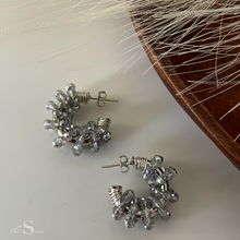 Load image into Gallery viewer, Silver beaded mini Hoops