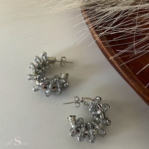 Silver beaded mini Hoops