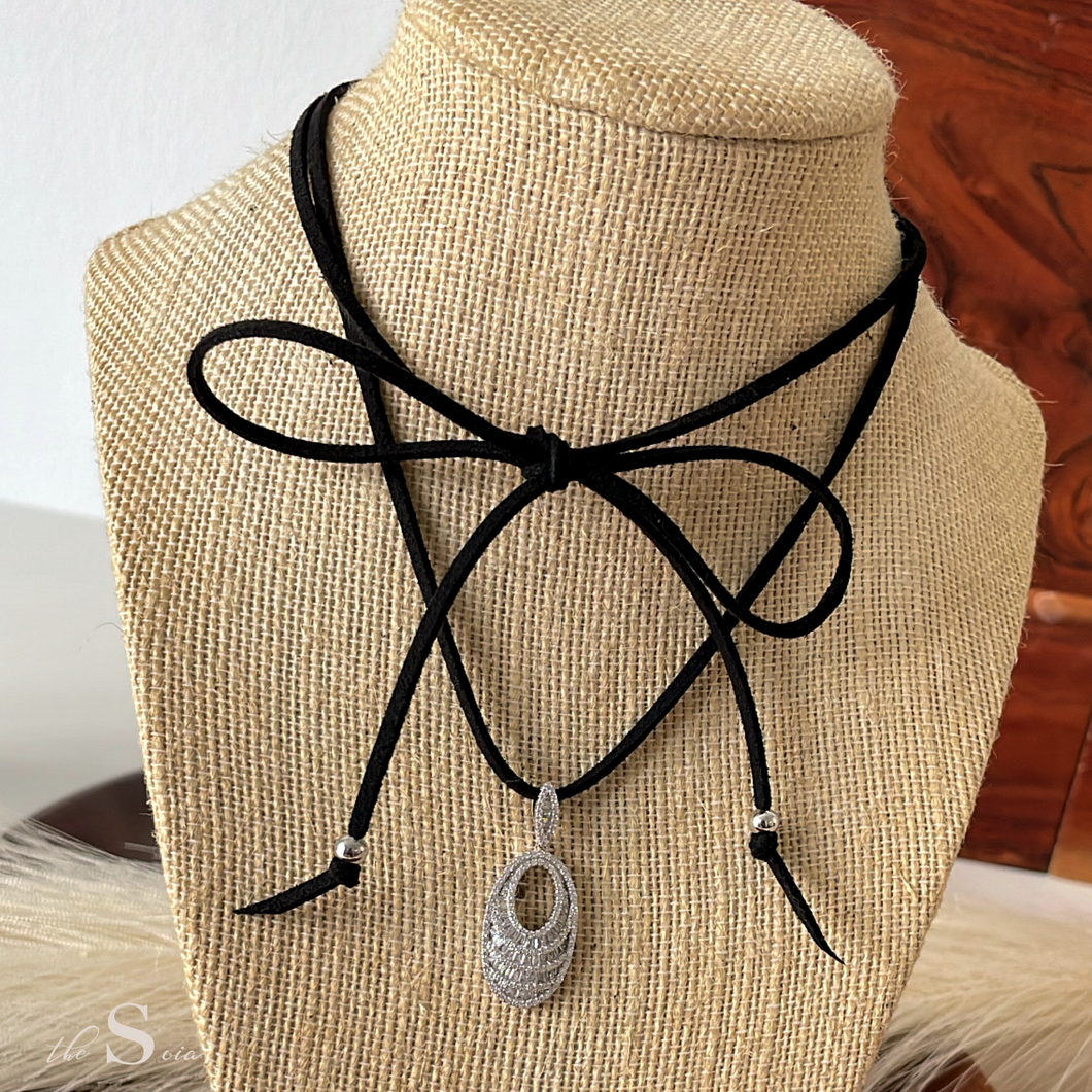 Silver Black Bow Necklace
